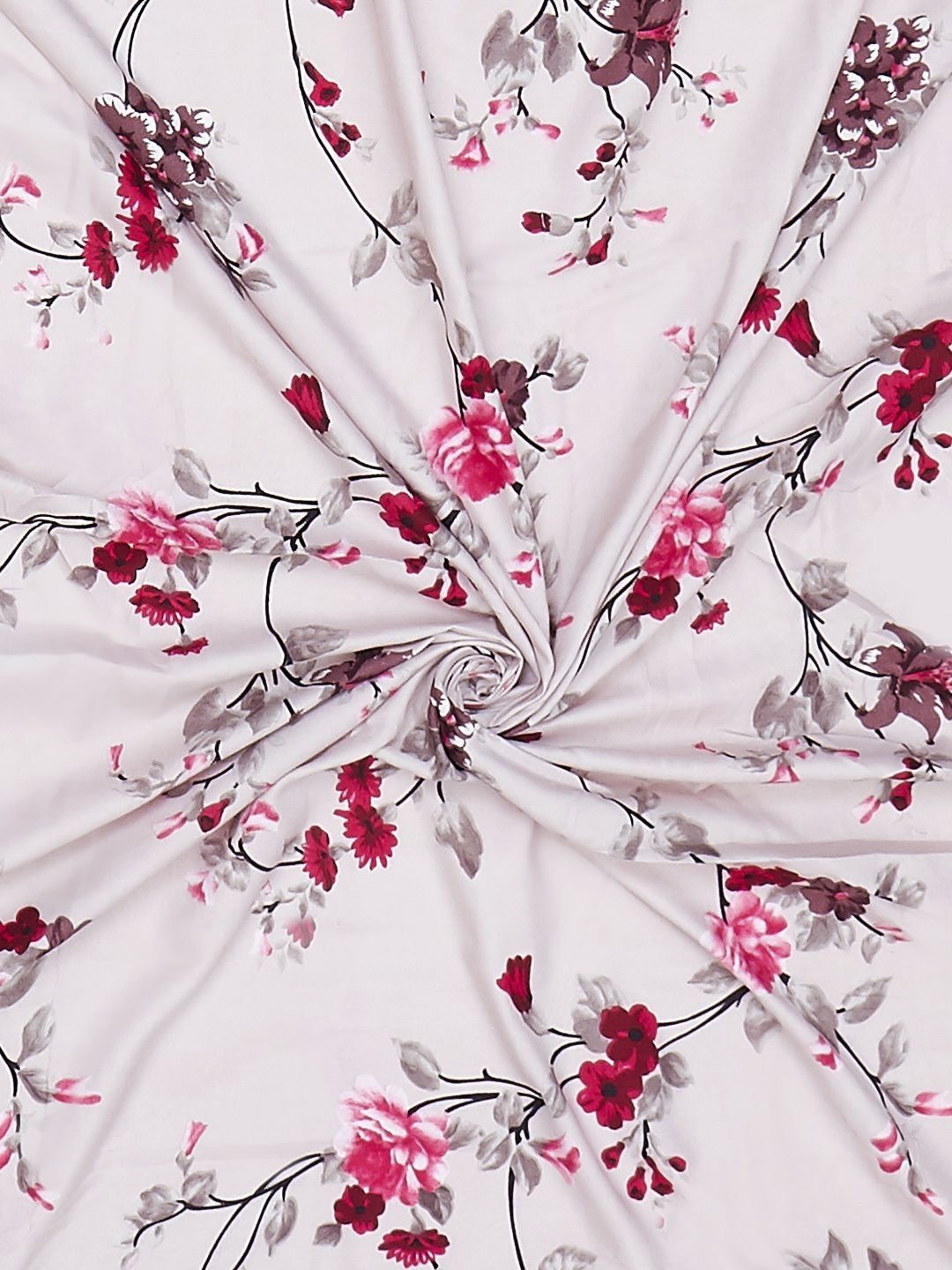 Monte Carlo Magenta & Bronze-Toned Floral Printed 144 TC King Bedsheet Set 1.85 m x 1.95 m