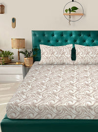 KLOTTHE Beige Abstract 300 TC Fitted Double King Bedsheet With 2 Pillow Covers