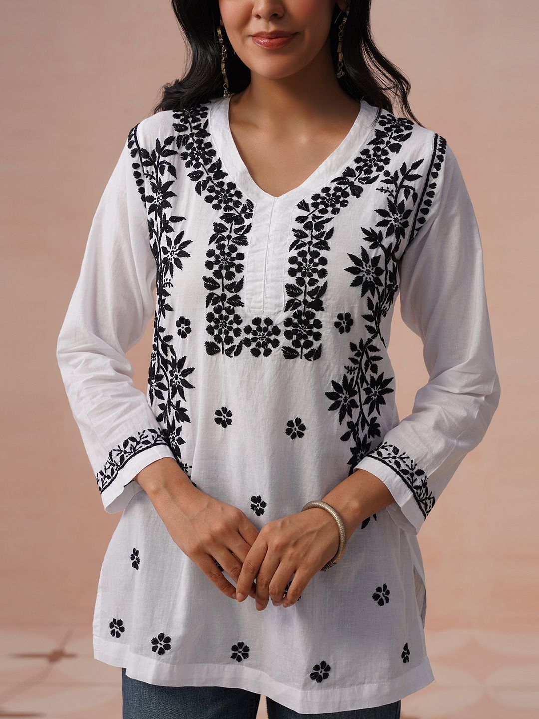 Rumah Wanita Chikankari Kurta Sulam Bunga