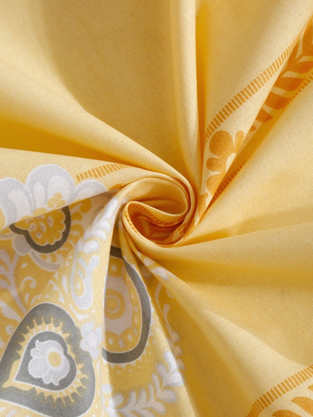 Myntra Elegant Homes Yellow Floral Pure Cotton 400 TC Fitted King Superfine Bedsheet dengan 2 Sarung Bantal-98 x 89 inci