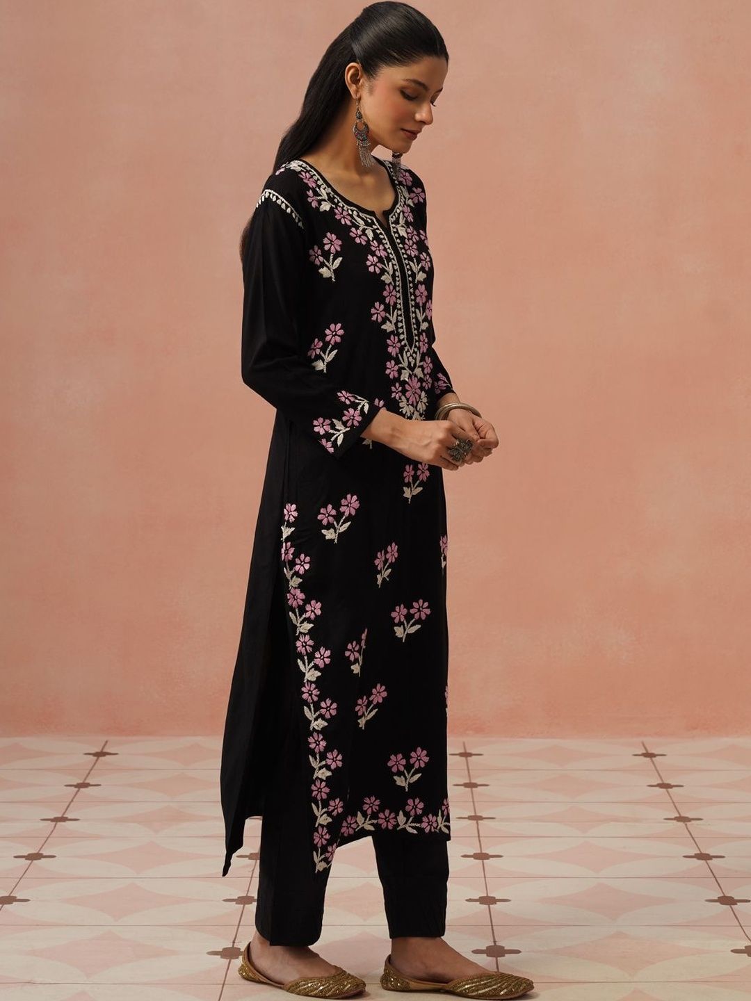 Rumah Wanita Chikankari Kurta Chikankari Sulaman Bunga