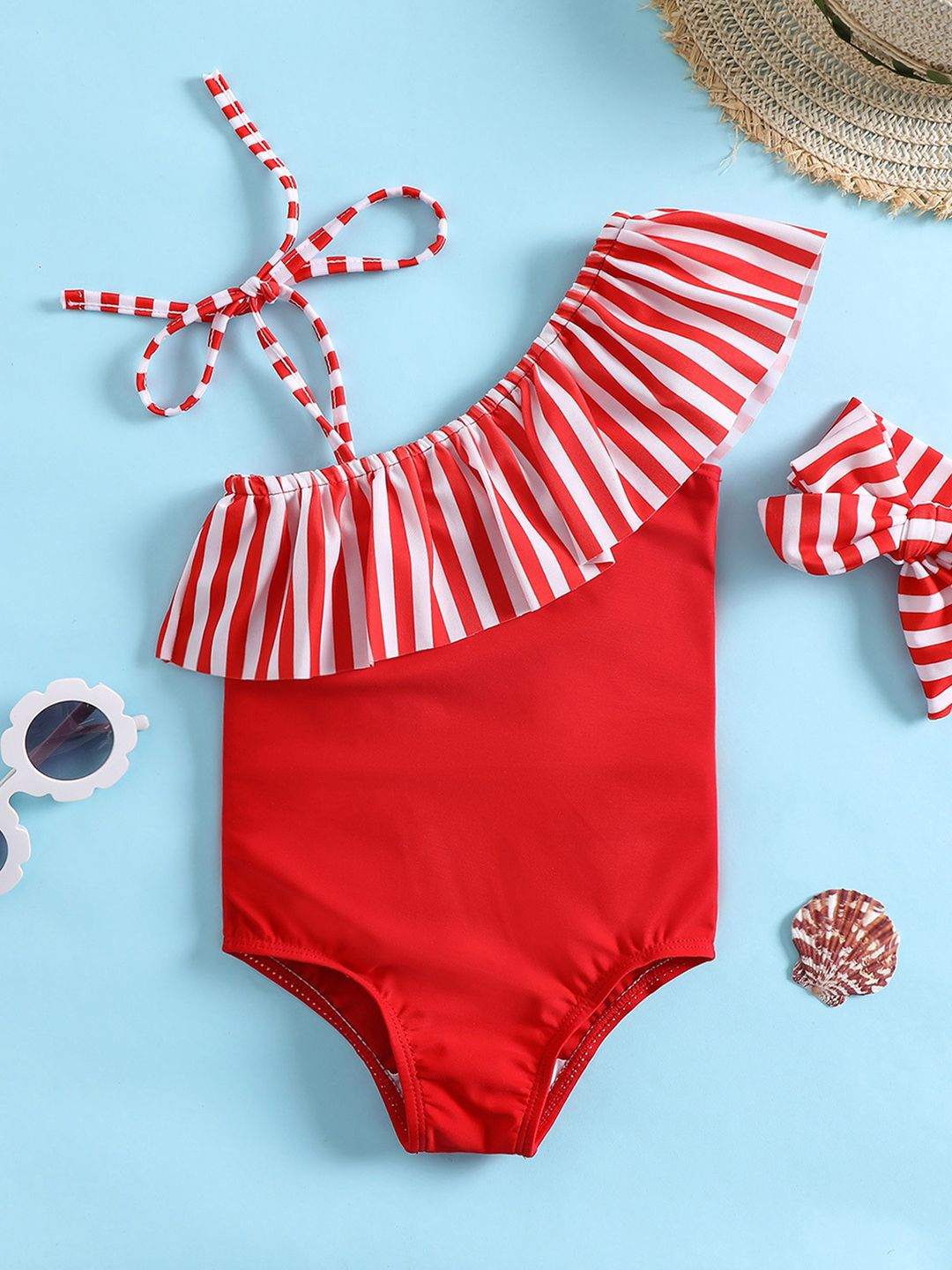 YK Girls Striped One Shoulder Bodysuit