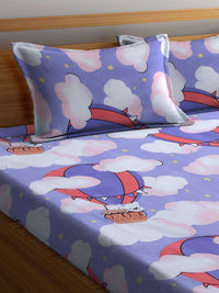 KLOTTHE Violet Conversational Cotton 300 TC King Fine Bedsheet dengan 2 Sarung Bantal-98 x 89 inci