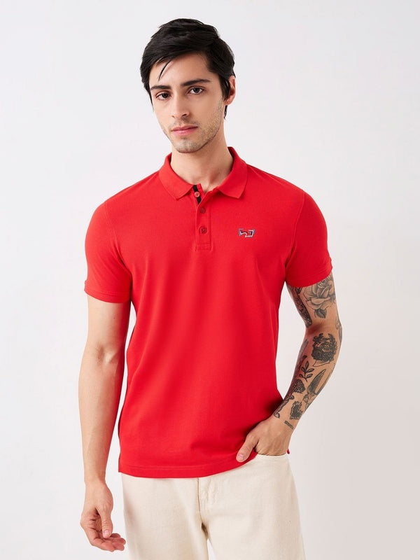 T-Shirt Kapas Kolar Polo Lelaki Spykar Lelaki Pepejal