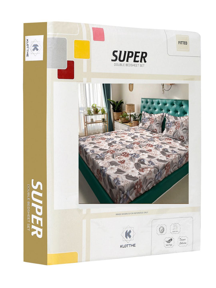 KLOTTHE Brown & Beige Floral Printed Dilengkapi 300 TC King 7D Cadar Dengan 2 Sarung Bantal