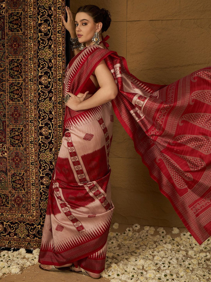Saree mall Ethnic Motifs Silk Blend Designer Ikat Sarees