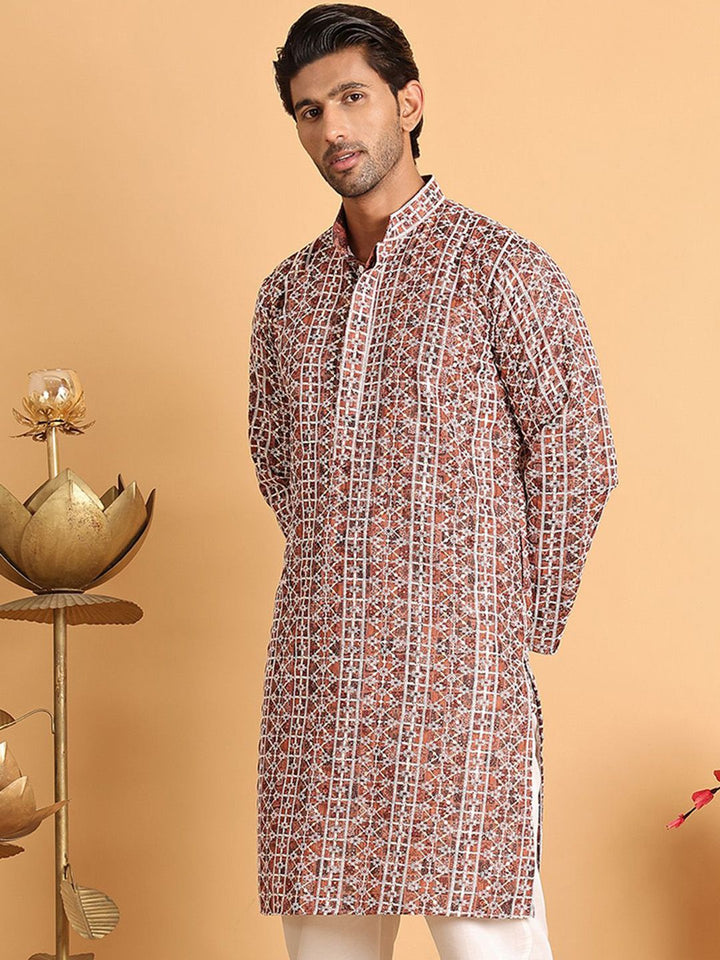 Jompers Men Geometric Embroidered Chikankari Kurta