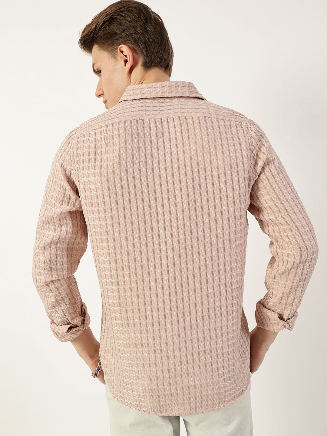 Thomas Scott Men Premium Spread Collar Textured Solid Slim Fit Casual Shirt