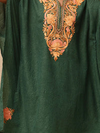 House of Chikankari Women Green Cotton Aari Sulam Set Kaftan