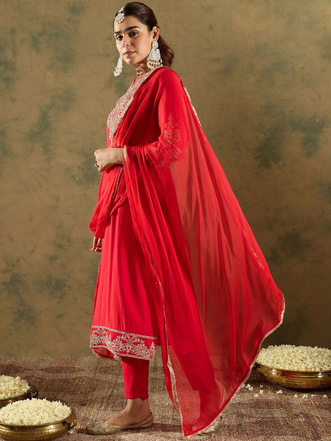 Indo Era Paisley Zari Embroidered Kurta with Trousers & With Dupatta