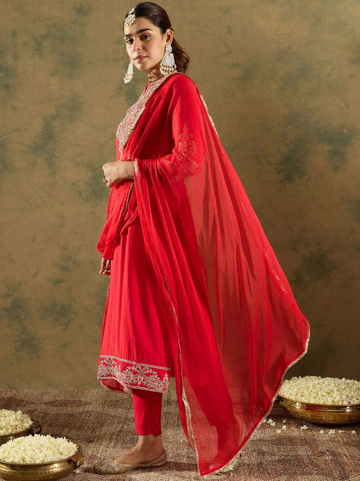 Indo Era Paisley Zari Embroidered Kurta with Trousers & With Dupatta