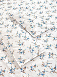 KLOTTHE White & Blue Printed 300 TC Fitted King Bedsheet 2.5 x 2.25 m
