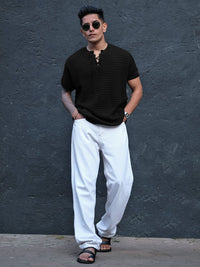 Powerlook Men Self Design Henley Neck T-Shirt