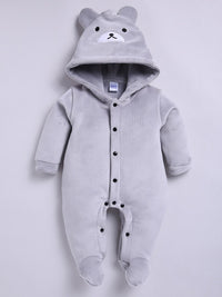 Moms Love Infant Boys Pure Cotton Velvet Finish Ribbed Hooded Sleepsuit