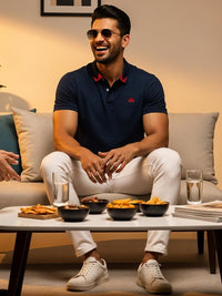 ADRO Men Navy Blue Cotton Tshirts