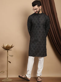 Anouk Printed Pure Cotton Mandarin Collar Lengan Panjang Kurta Lurus dengan Churidar