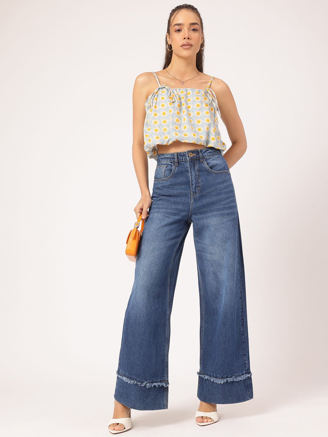 DressBerry Nature's Canvas Floral Print Crop Blouson Top