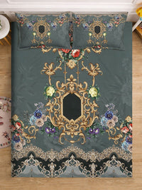 Myntra Elegant Homes Green Floral 300 TC Cadar dengan 2 Sarung Bantal