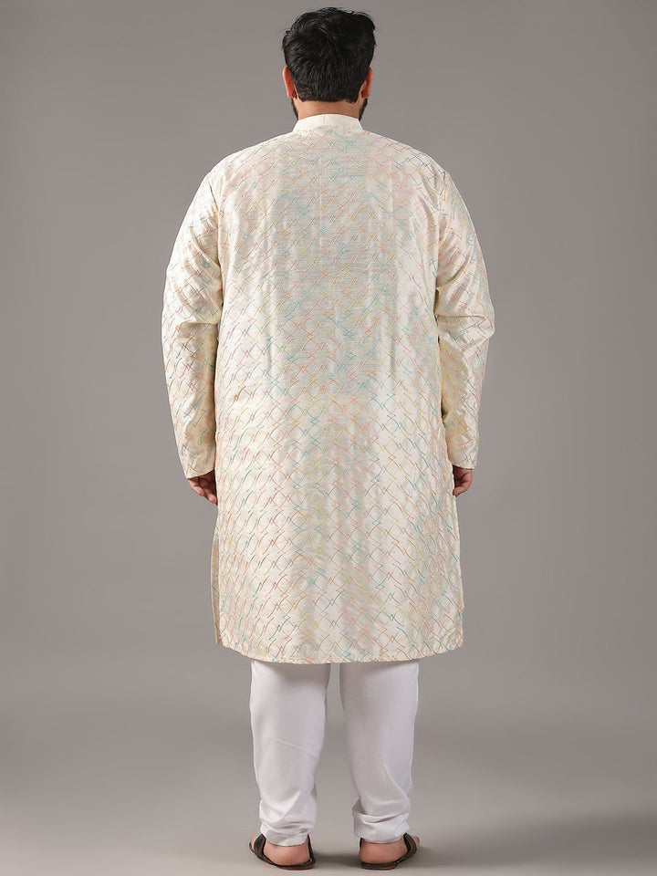 SOJANYA PLUS Plus Size Lelaki Motif Etnci Sulam Kurta Lurus Dengan Piyama