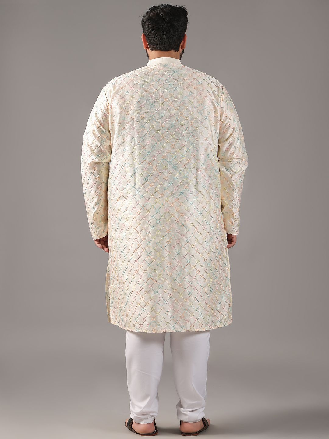 SOJANYA PLUS Plus Size Lelaki Motif Etnci Sulam Kurta Lurus Dengan Piyama