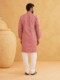 SOJANYA Ethnic Motifs Woven design Band Collar Straight Kurta With Churidar