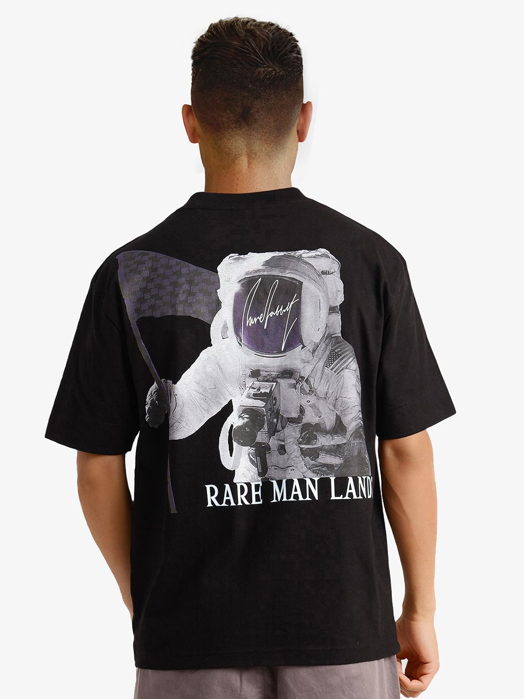 RARE RABBIT Men Graphic Printed Round Neck Cotton Oversized T-shirt