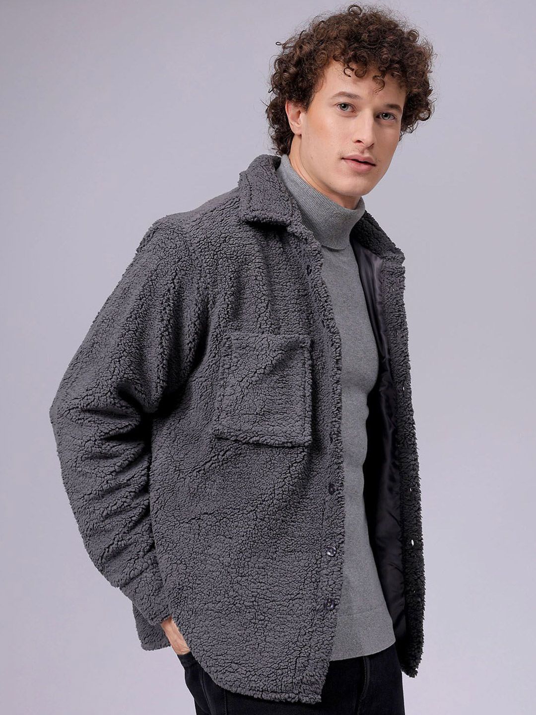 The Indian Garage Co Men Fleece Regular Fit Casual Winter Overshirt