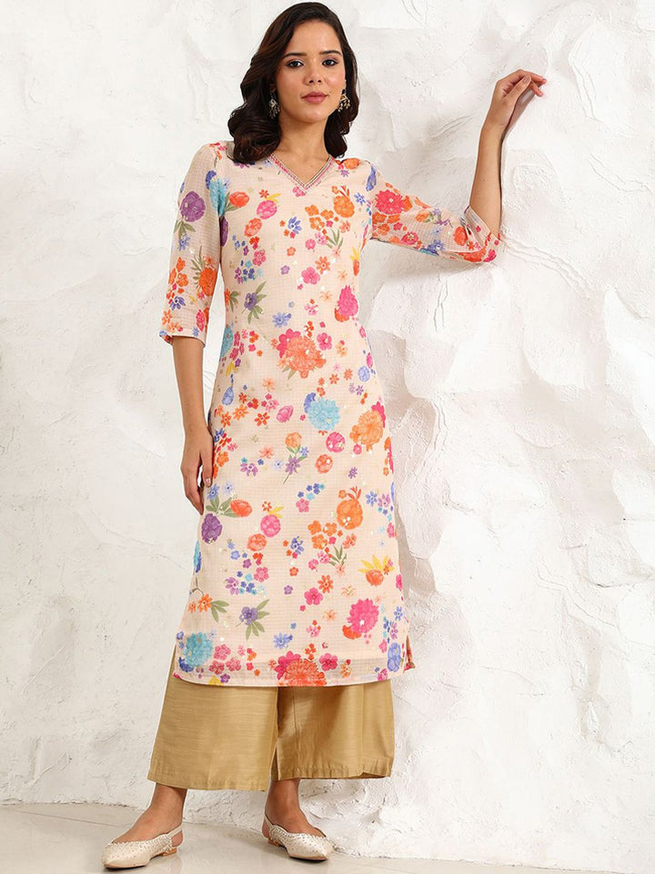 W Women Floral Printed Sequinned Kurta