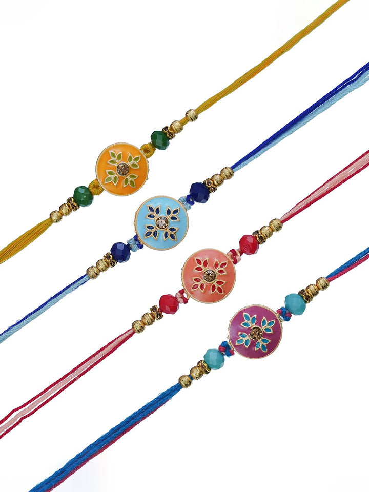 eCraftIndia Set of 4 Floral-Shaped Designer Rakhis with Roli & Chawal