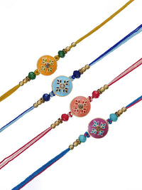 eCraftIndia Set of 4 Floral-Shaped Designer Rakhis with Roli & Chawal