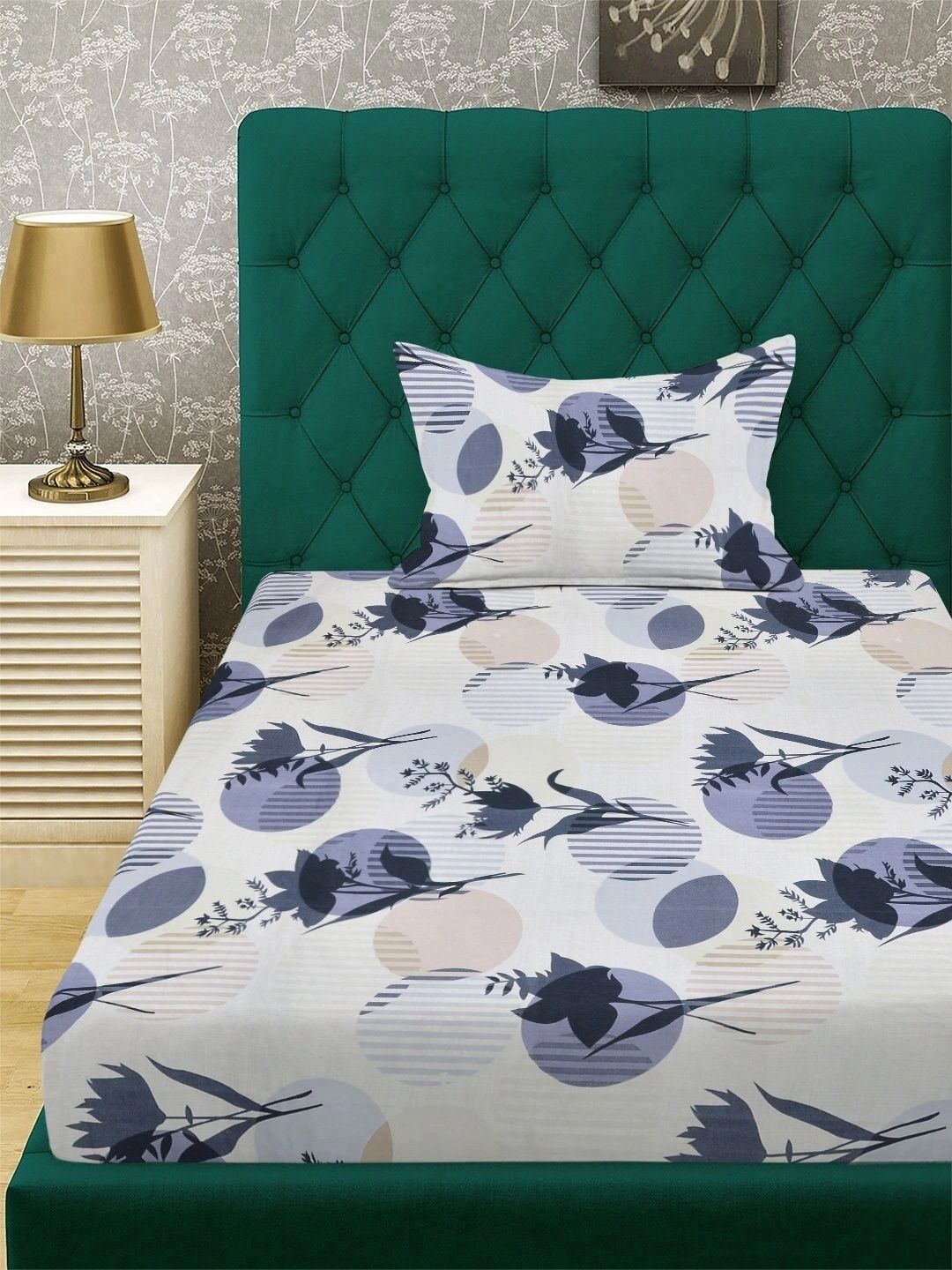 Myntra Elegant Homes Multicoloured Floral 300 TC Single Bedsheet with 1 Pillow Covers