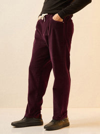 THE BEAR HOUSE Men Striped Loose Fit Corduroy Pleated Chinos Trousers
