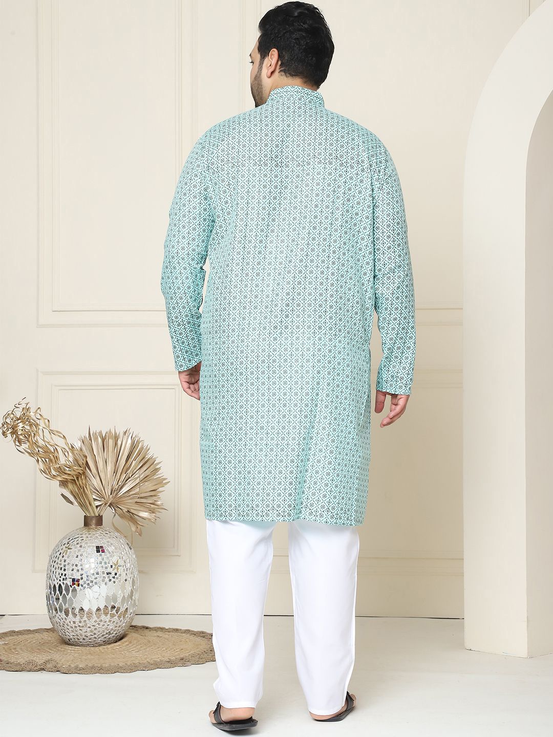 SOJANYA PLUS Ethnic Motifs Band Collar Straight Kurta With Pyjamas
