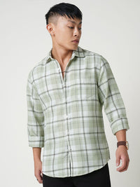 VASTRADO Men Classic Spread Collar Checked Cotton Slim Fit Casual Shirt