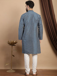 Motif Etnik Anouk Bercetak Kolar Mandarin Lengan Panjang Kurta Lurus dengan Churidar