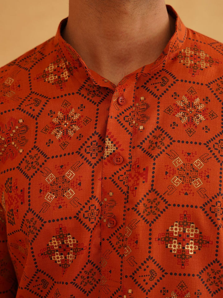 SOJANYA Motif Etnik Bercetak Kurta Lurus Kolar Mandarin Dengan Churidar