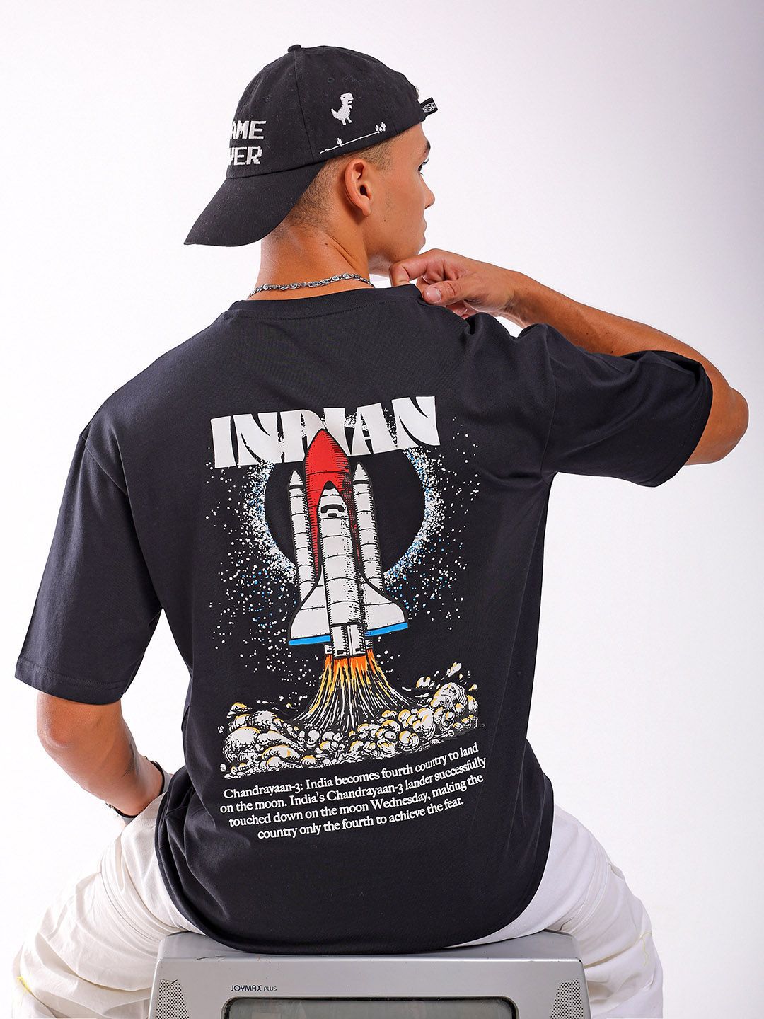 The Indian Garage Co Men Back Printed Boxy Oversized Round Neck T-shirt