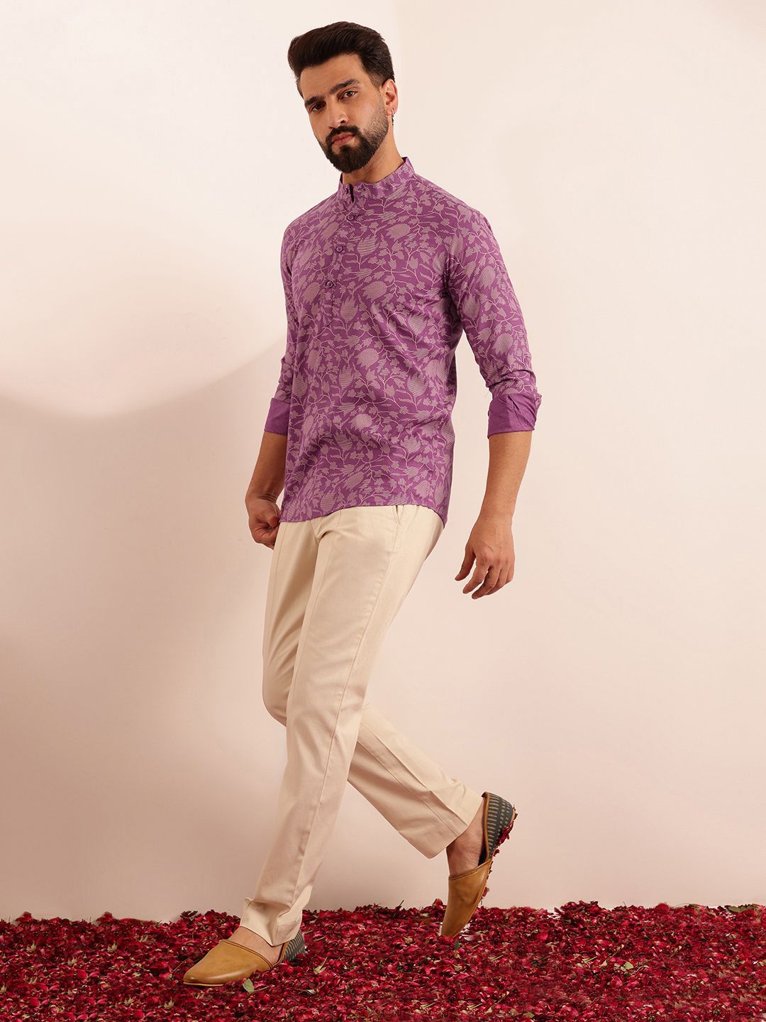 Anouk Men Floral Printed Mandarin Collar Kurta
