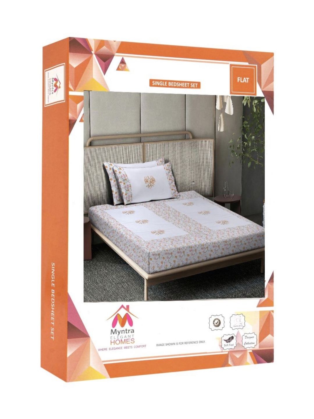 Myntra Elegant Homes White Floral Cotton Breathable 400 TC Single Superfine Bedsheet with 2 Pillow Covers-225 x 150 cm