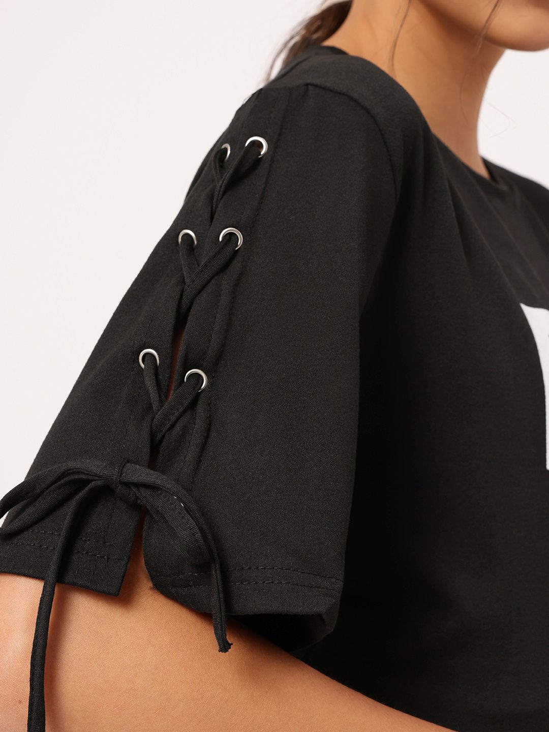 DressBerry Elevated MonoBasic Lace-Up Flared Sleeves Printed Tee