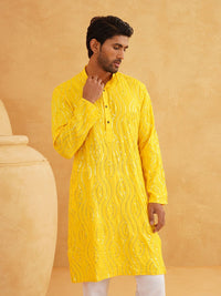 SOJANYA Quirky Sequins Embroidered Band Collar Pure Cotton Straight Long Kurta