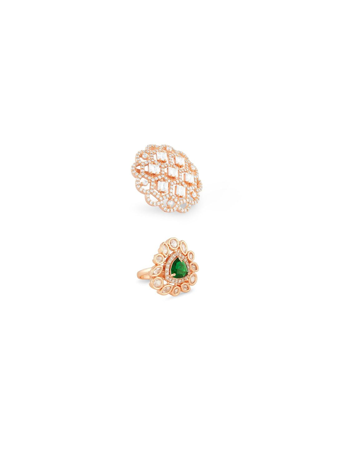 Set Mutiara Zaveri Daripada 2 Cincin Jari Boleh Laras Zirkonia Kubik Bertampal Batu