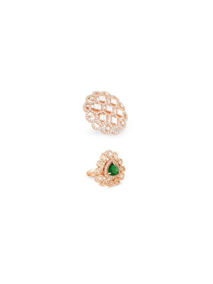 Zaveri Pearls Set Of 2 Cubic Zirconia Stone-Studded Adjustable Finger Rings