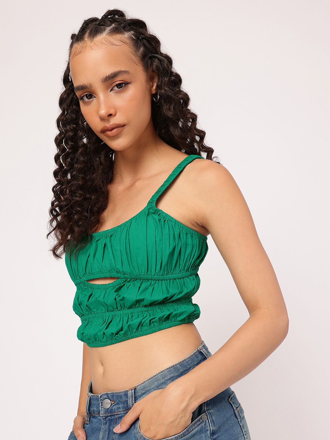DressBerry Gather Slay Cut-Out Smocked Crop Top