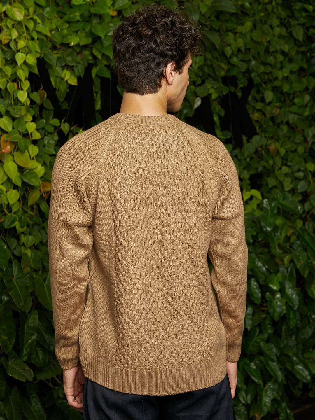 Campus Sutra Men Camel Hive-Knit Pullover Sweater