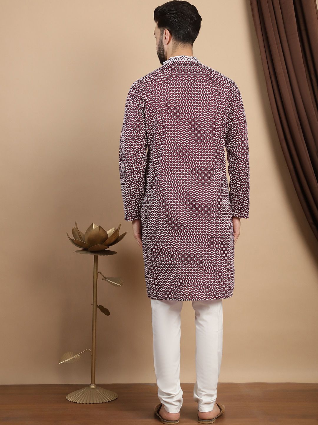 Anouk Embroidered Thread Work Cotton Mandarin Collar Straight Kurta with Churidar