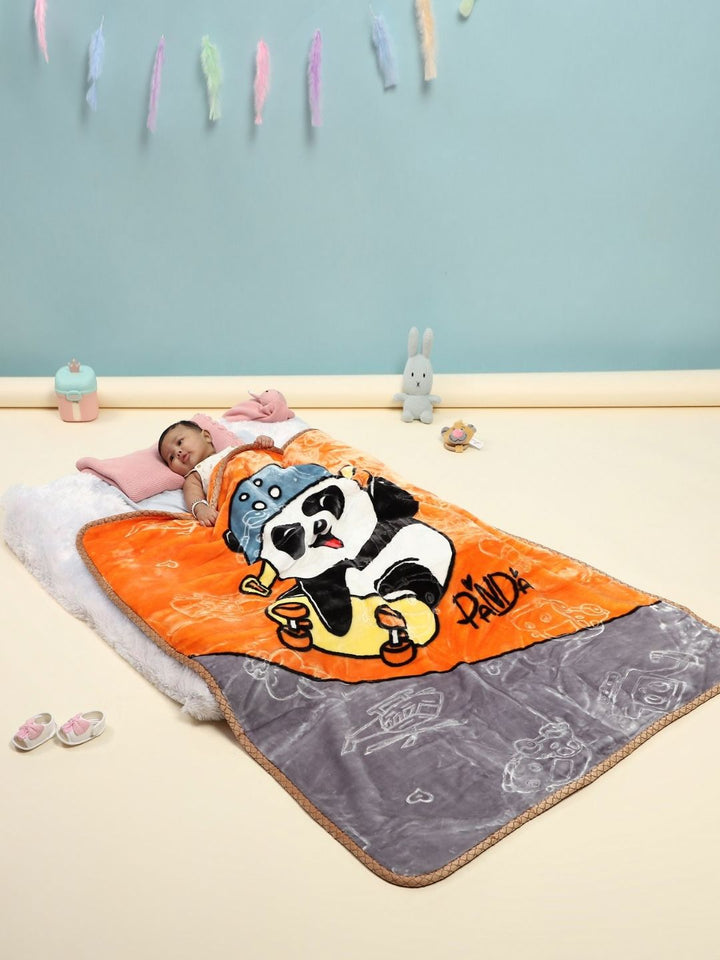 Monte Carlo Orange & Black Cartoon Characters Mild Winter 600 GSM Single Bed Blanket