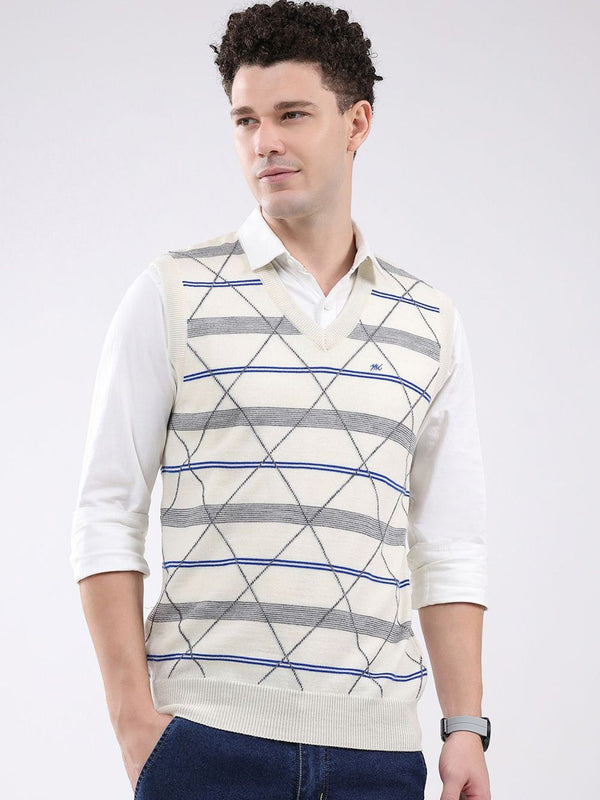 Monte Carlo Men Geometric Printed V-Neck Ribbed Sweater Vest