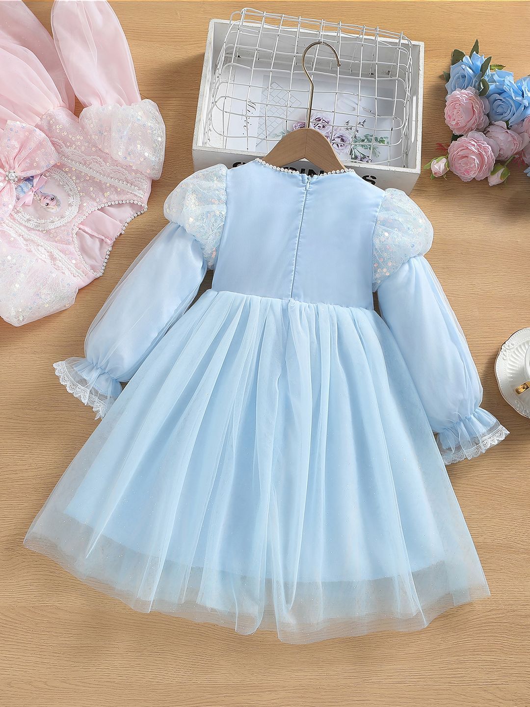 YK Girl Puff Sleeve Fit and Flare Dress