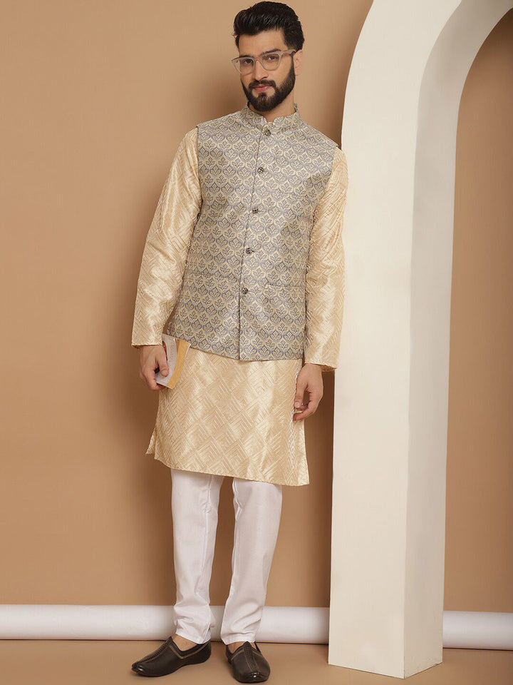 Anouk Embroidered Regular Thread Work Kurta Churidar with Nehru jacket